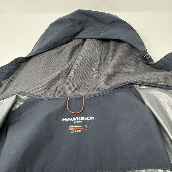 Hawke & Co. Mens Navy Large Performance Windbreaker Jacket Full Zip Pockets Hood - Picture 3 of 13